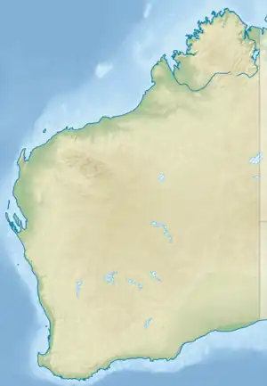 A map of Western Australia with a mark indicating the location of Lake Warden