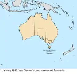 Map of British claims to Australia; for details, refer to adjacent text