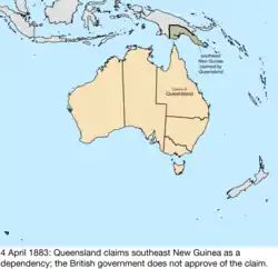 Map of British claims to Australia; for details, refer to adjacent text