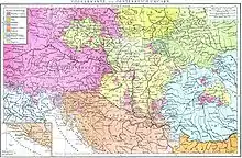 Romanians in Central Europe (coloured in blue), 1880