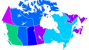 A provincial map of the Canada color-coded for abortion access. Abortion is legal at all stages in Canada, but availability is subject to medical guidelines.