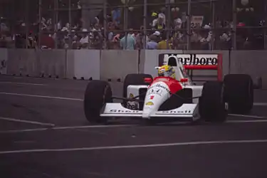 Ayrton Senna driving for McLaren at the 1991 United States Grand Prix.