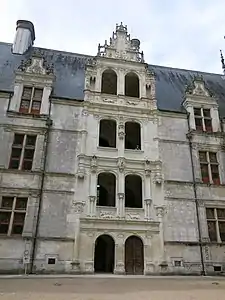 The grand stairway of the Château, the centerpiece of the facade