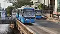 TransJakarta bus fleet entering Harmoni BRT station, 2022