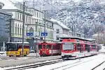 Brig station square with MGB trains