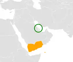 Map indicating locations of Bahrain and Yemen