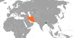 Map indicating locations of Bangladesh and Iran