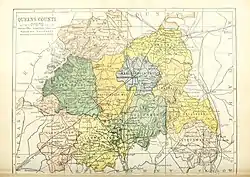 Barony map of Queen's County, 1900; Stradbally is orange, in the east.