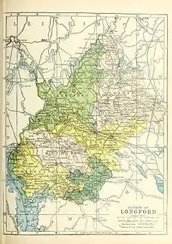 Baronies of County Longford. Moydow is shaded pink.