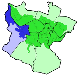 Basurto-Zorroza district is highlighted in blue in this map of the districts of Bilbao.