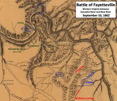 map showing mountains and two rivers with Siber surrounded by Williams and Wharton