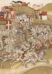 Image 5The Battle of Laupen (1339) between Swiss forces and an army of the Dukes of Savoy (Diebold Schilling the Elder, 1480s). (from History of Switzerland)