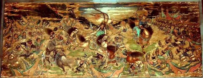 Mural of Yue Fei fighting in a battle between the Song and Jin armies