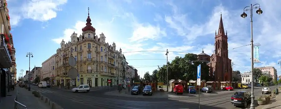 Panorama on Freedom Square with the church on the right