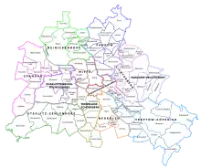 Multicoloured map of Berlin's boroughs and subdivisions