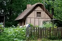 Reconstruction of early 17th-century house at Henricus Historical Park on Farrar's Island.