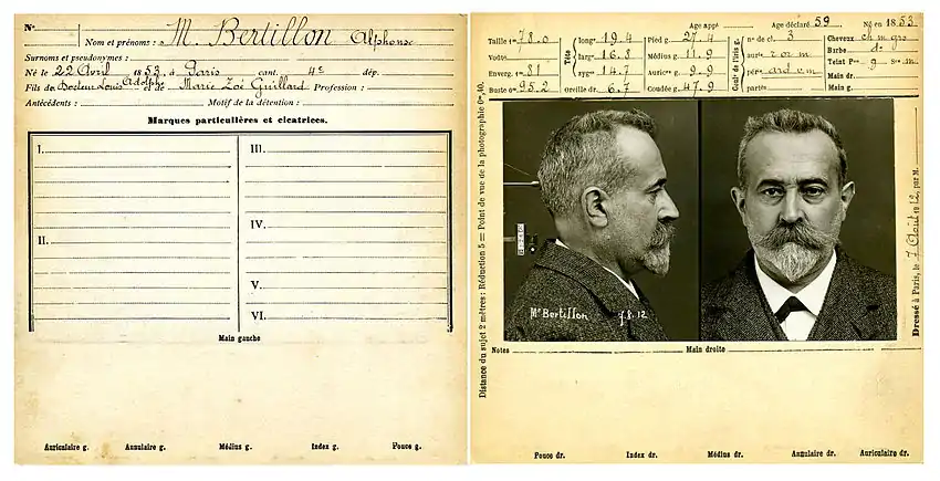 Bertillon, Alphonse, fiche anthropométrique recto-verso