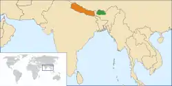 Map indicating locations of Bhutan and Nepal