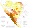 Share of Catholics in Bosnia and Herzegovina by municipalities in 2013