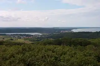 View over the foothills of the Granitz from the hunting lodge (a castle) looking towards Binz, Rügen Island