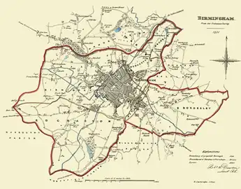 The proposed Parliamentary Borough of Birmingham, surveyed by Dawson in 1831 for the Great Reform Act