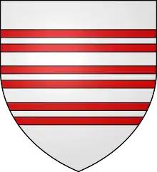 Argent, three bars gemelles gules