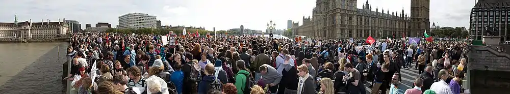 This protest was attended by 2-3000 people in protest over the Health and Social Care Bill 2011. It is a panorama shot, stitched together from several smaller images, and then compressed using JPEGmini.