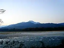 A view of mountains from the Manas.