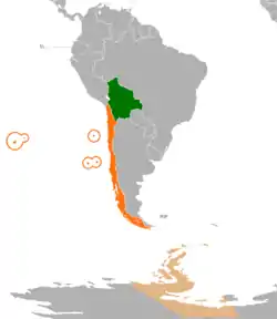 Map indicating locations of Bolivia and Chile