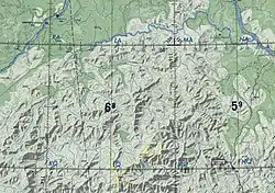 Bolshoy Patom river course map section. Perevoz in the lower right