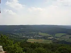 Borinka from the Pajštún castle. Kamzík TV Tower can be seen on the horizon