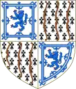 Example of quartered arms (Bowes-Lyon) with tressures in two of the quarters: Quarterly 1 and 4 argent a lion rampant azure, armed and langued gules within a double tressure flory counter-flory of the second (for Lyon); 2 and 3 ermine three bows stringed palewise in fess proper (for Bowes).