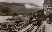 Train of Brünig Railway on the rack section above Lungern.