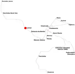 Localisation within the Bratislava city rail network