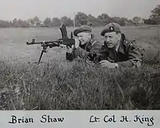 Shaw (left), 5th Battalion Sherwood Foresters at Bisley 1947, firing a Bren light machine gun. The 5th Battalion team won the 'China Cup', 'Velongdis Cup' and 'Lewis 9mm' cup at Bisley in 1947