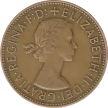 A penny, showing Elizabeth II as a young woman