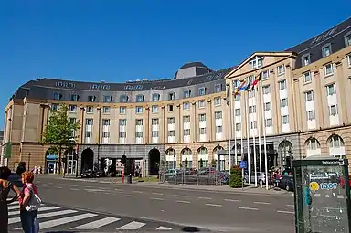 Carrefour de l'Europe and hotel, constructed in the 1980s in the New Classical style to give back a more historic urban appearance to the area