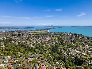 Aerial view looking along the Bucklands Beach peninsula