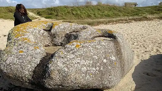 A set of bullaun on Brignogan Plages, Brittanyl erosion or art?