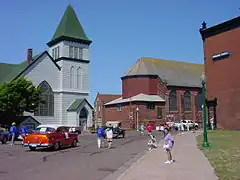 Downtown Calumet, including one of the historic wooden churches