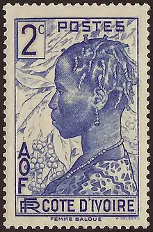 One of seven stamps issued in Ivory Coast with the same design. (1936 - )