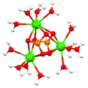 Structure of the [Ca3(SO3)2(H2O)12]2+ cage in calcium sulfite tetrahydrate.