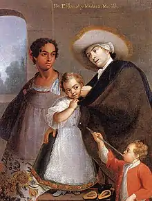 De español y mulata, morisca. Miguel Cabrera, 1763, oil on canvas, 136x105 cm, private collection.