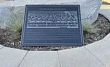 A plaque for the 1960 Cal Poly football team is shown at its display near the southwest corner of Mustang Memorial Field in San Luis Obispo, California, in April 2023.