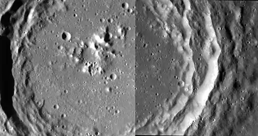 Mosaic of MESSENGER NAC images.  Some hollows are visible on the central peak complex.