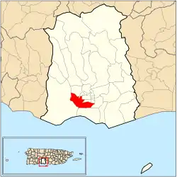 Location of barrio Canas Urbano within the municipality of Ponce shown in red