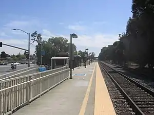 A suburban railroad station platform