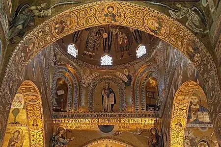 Byzantine mosaic medallions with rinceaux in the Cappella Palatina, Palermo, Italy, unknown architect or craftsman, 1140s