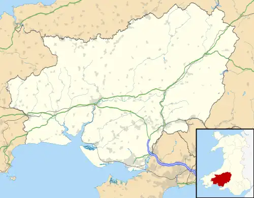 Map of Carmarthenshire within Wales