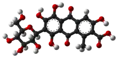 Ball-and-stick model of carminic acid[citation needed]